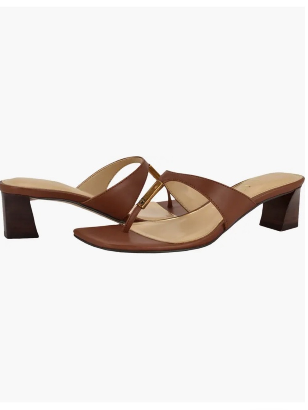 Guess NIB Yaiza Flip Flop Cognac chunky kitten heel womans 8